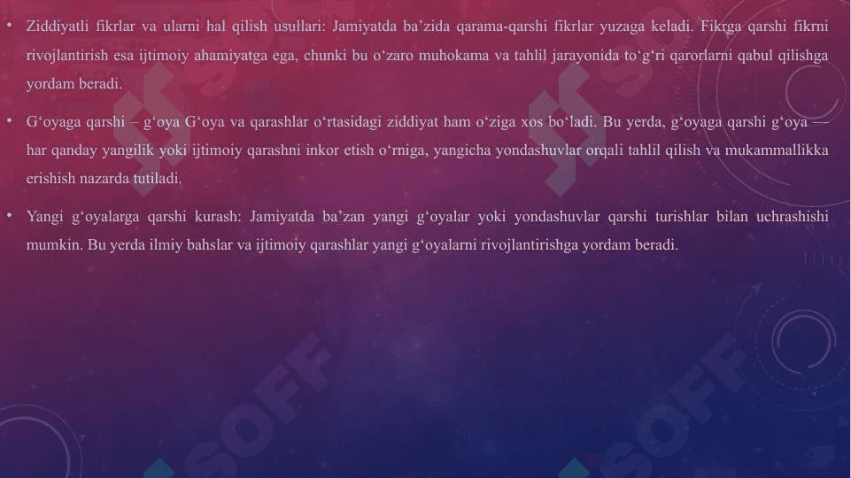 Fikrga qarshi - fikr, g'oyaga qarshi g'oya, jaholatga qarshi - ma'rifat degan tamoyil mediamadaniyatning asosiy g'oyasi sifatida. 6