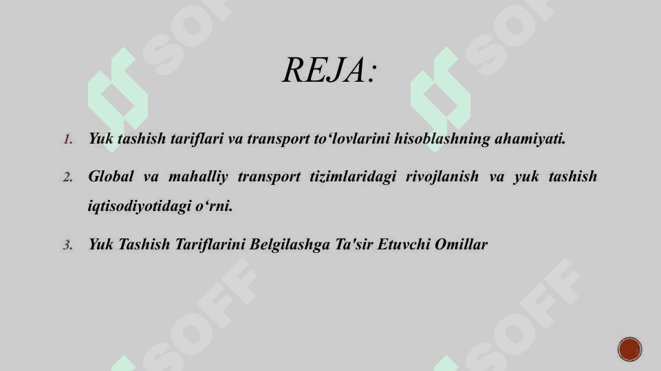 Yuk tashish tariflari va transport toʻlovi hisobi 2