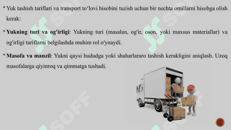 Yuk tashish tariflari va transport toʻlovi hisobi 3