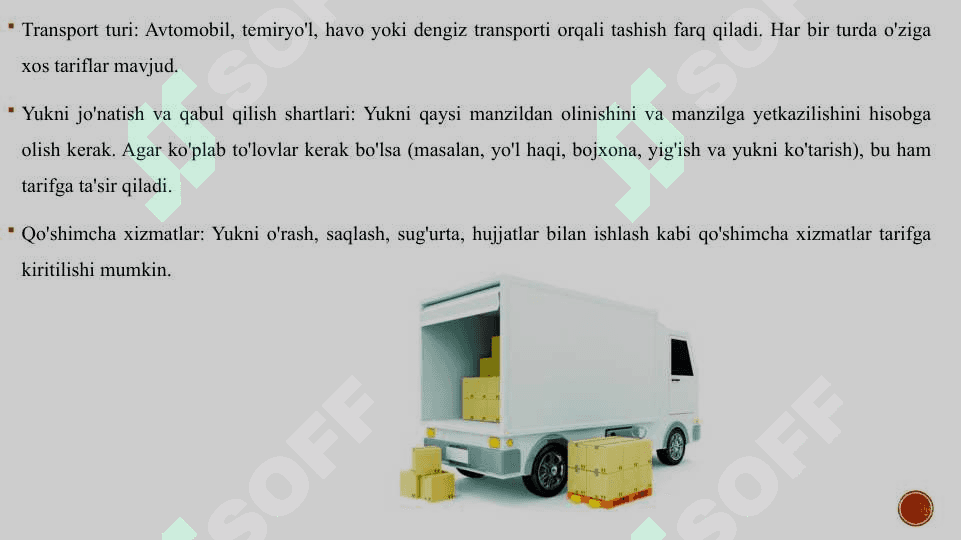 Yuk tashish tariflari va transport toʻlovi hisobi 4