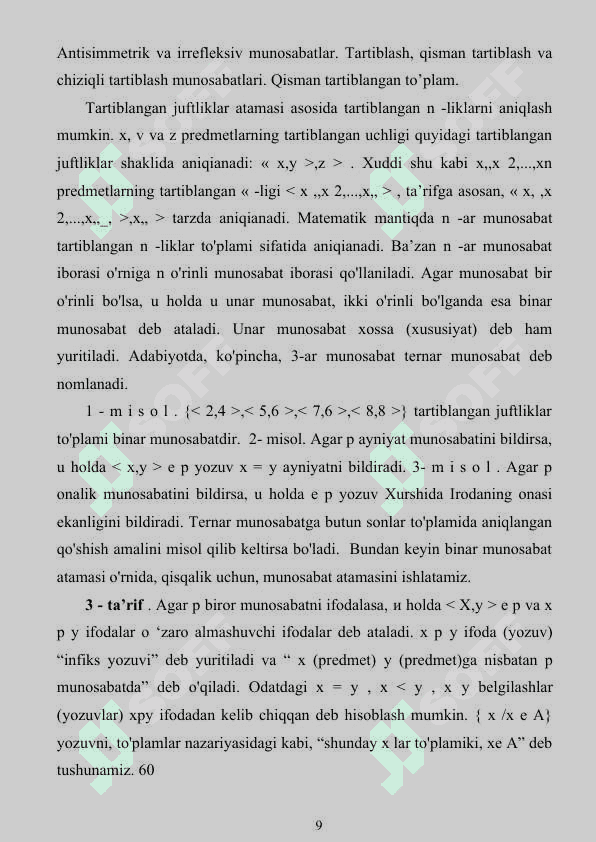 Munosabatlar (Unar va Binar) va ular ustida amallar 8