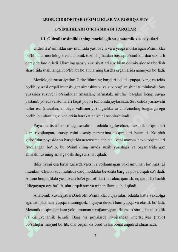 GIDROFIT O'SIMLIKLAR VA ULARNING XOSSALARI 5