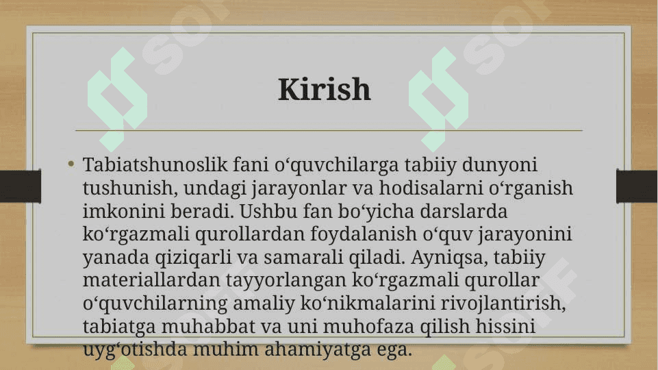 Tabiatshunoslik fanidan mavzular boʻyicha tabiiy materiallardan koʻrgazmali qurollar tayyorlash 3