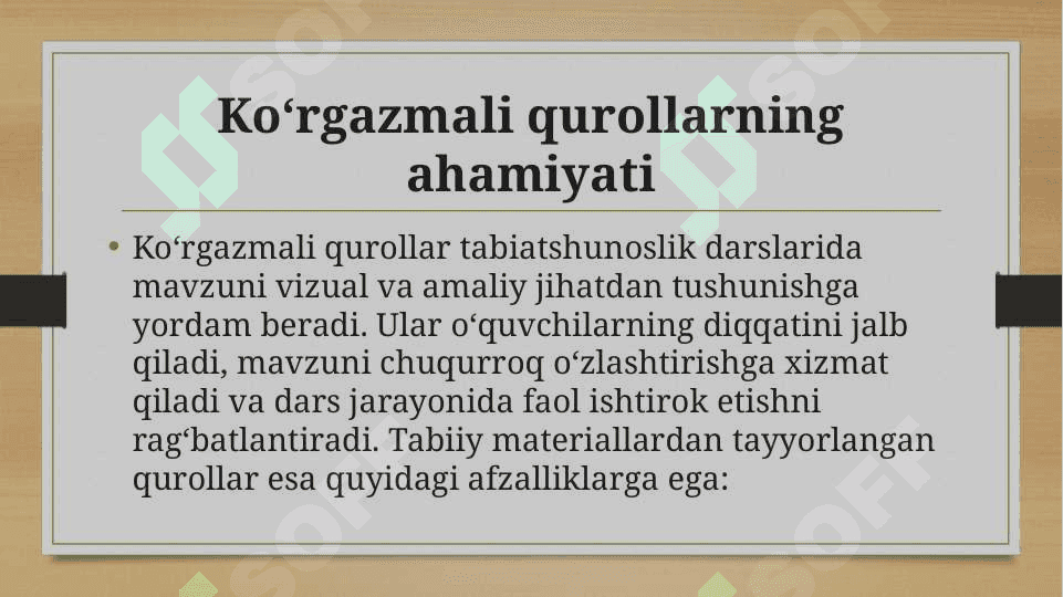 Tabiatshunoslik fanidan mavzular boʻyicha tabiiy materiallardan koʻrgazmali qurollar tayyorlash 4