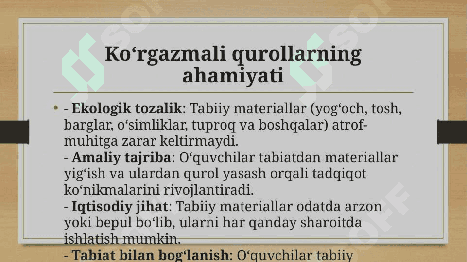 Tabiatshunoslik fanidan mavzular boʻyicha tabiiy materiallardan koʻrgazmali qurollar tayyorlash 5