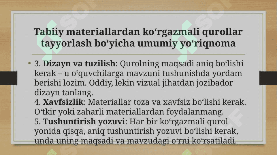 Tabiatshunoslik fanidan mavzular boʻyicha tabiiy materiallardan koʻrgazmali qurollar tayyorlash 8