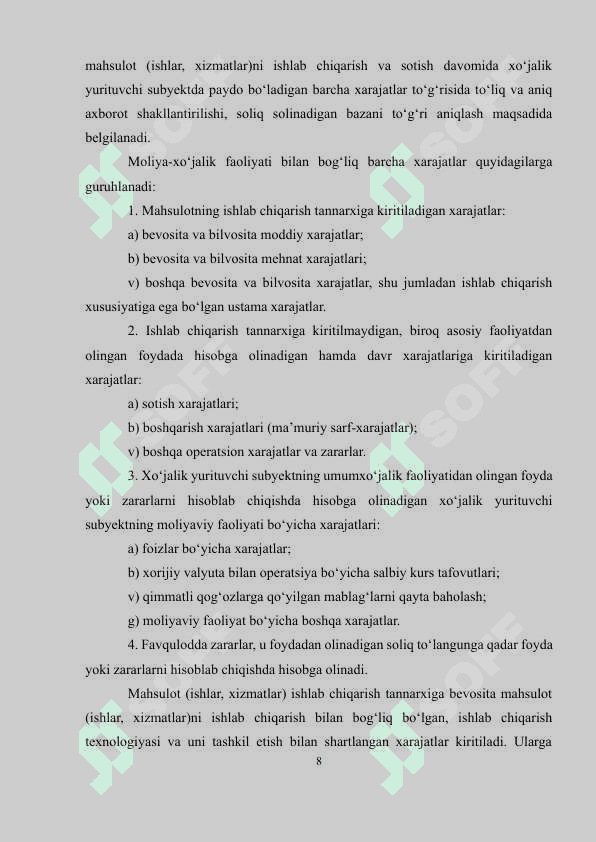 ISHLAB CHIQARISH XARAJATLARI VA MAHSULOTNING SIG'IMIYLIGI TAHLILI 8