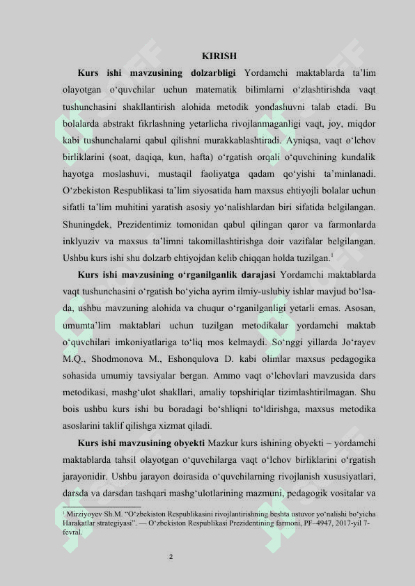 Yordamchi maktabda vaqt òlchovlarini òrganish metodikasi kurs ishi 2
