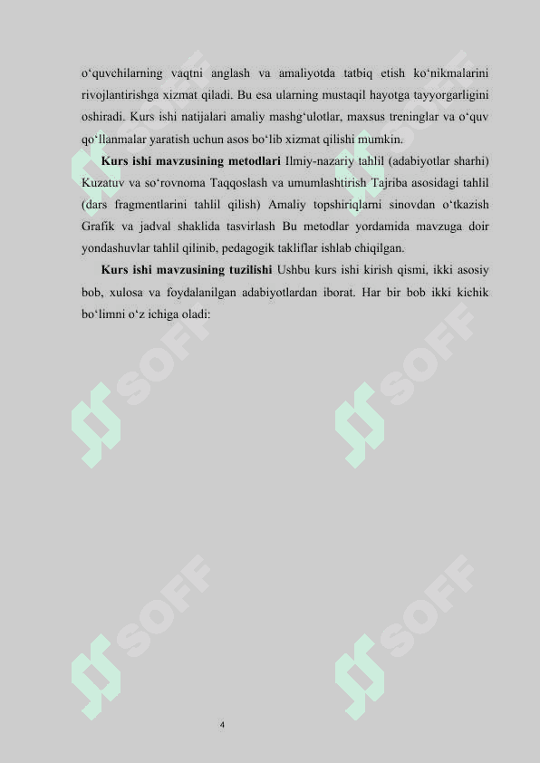 Yordamchi maktabda vaqt òlchovlarini òrganish metodikasi kurs ishi 4