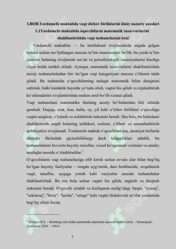 Yordamchi maktabda vaqt òlchovlarini òrganish metodikasi kurs ishi 5