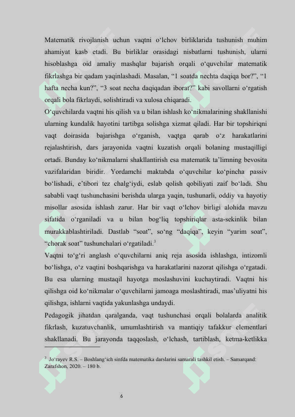 Yordamchi maktabda vaqt òlchovlarini òrganish metodikasi kurs ishi 6