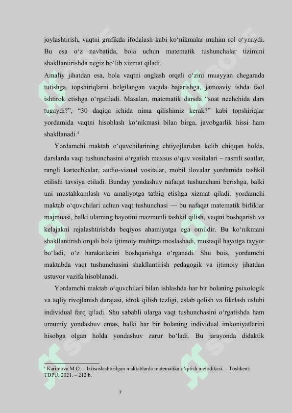 Yordamchi maktabda vaqt òlchovlarini òrganish metodikasi kurs ishi 7