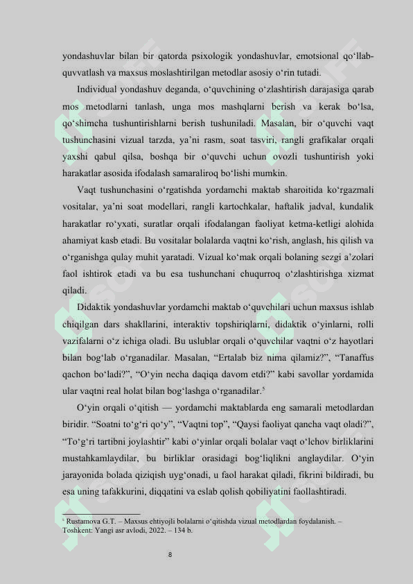 Yordamchi maktabda vaqt òlchovlarini òrganish metodikasi kurs ishi 8