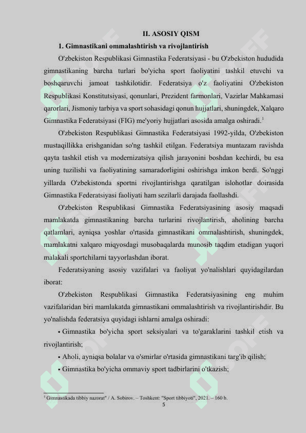 O'ZBEKISTON RESPUBLIKASI GIMNASTIKA FEDERATSIYASINING ASOSIY VAZIFALARI 5