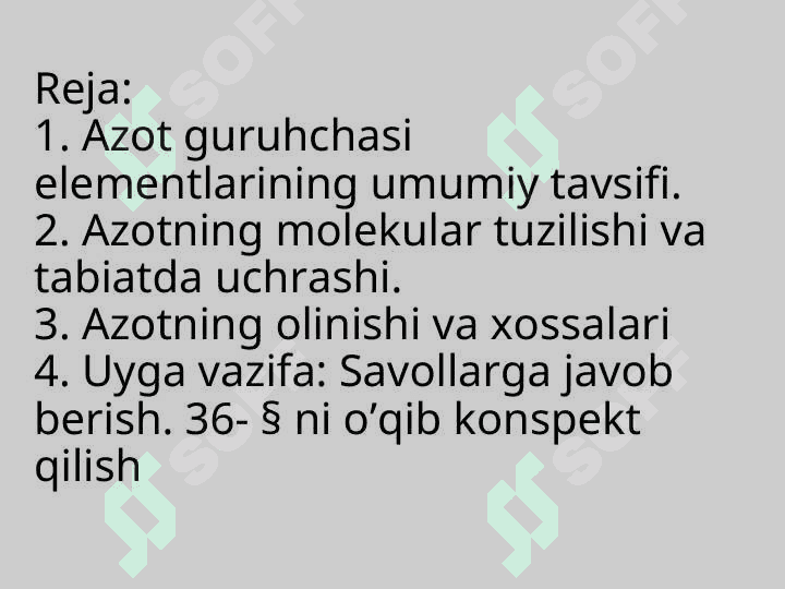 Azot guruhchasi elementlari. Azot 2
