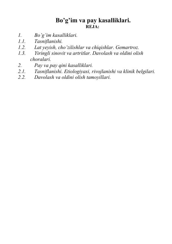 Bo'g'im va pay kasalliklari. 1