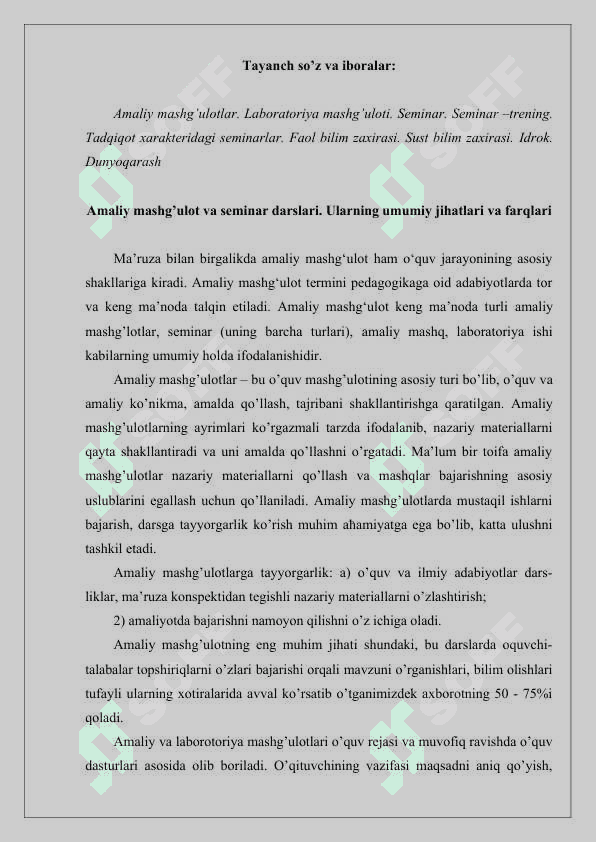 SEMINAR VA AMALIY MASHG’ULOTLARGA TAYYORGARLIK KO’RISH VA ULARNI O’TKAZISH 3