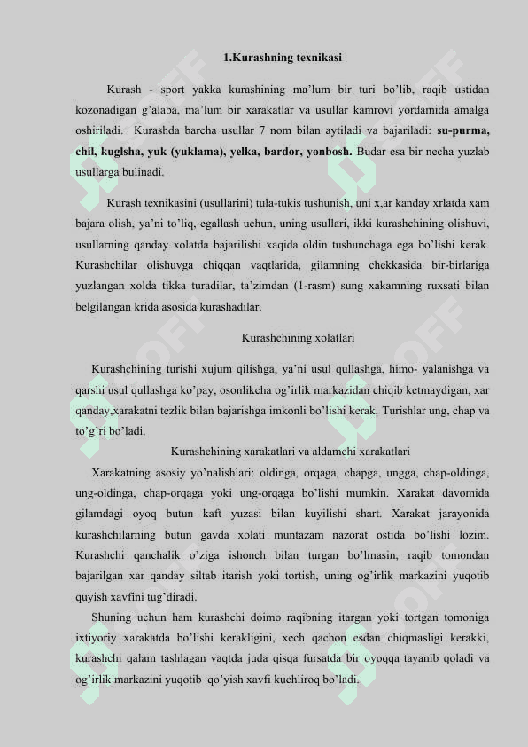 KURASHNING TEXNIKASI VA TAKTIKASI. 2