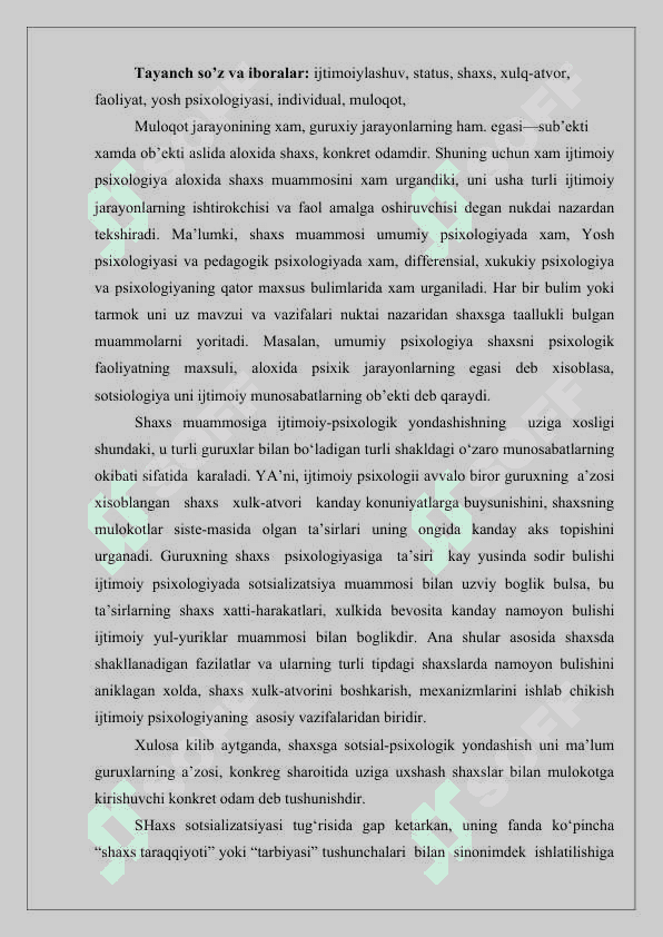 SHAXSNING IJTIMOIYLASHUVI VA IJTIMOIY XULQ-ATVOR 3