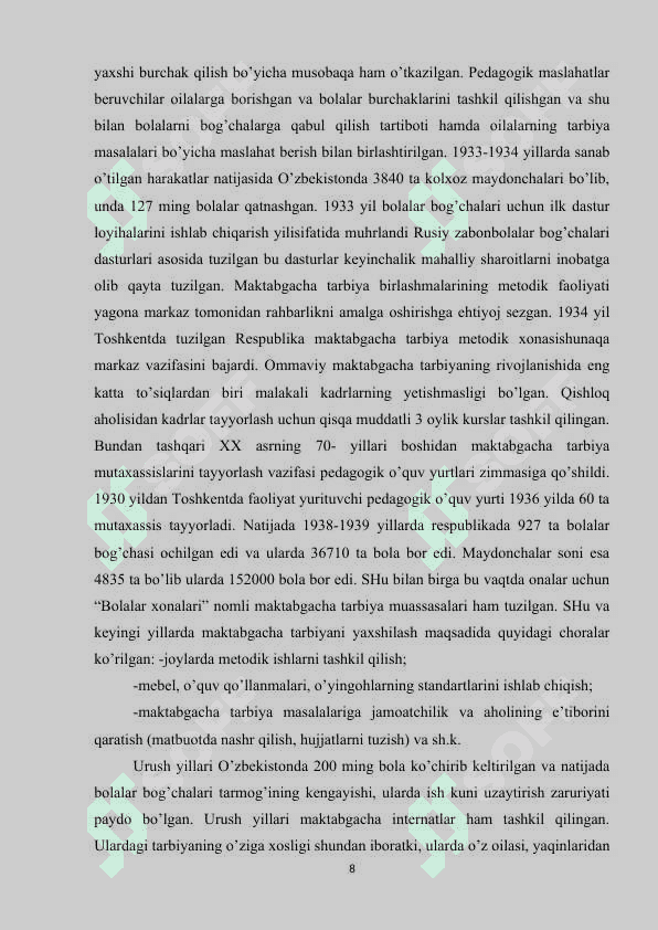 MAKTABGACAHA TA'LIM MUASSASALARI TASHKIL QILISH VA UNGA RAHBARLIK 8