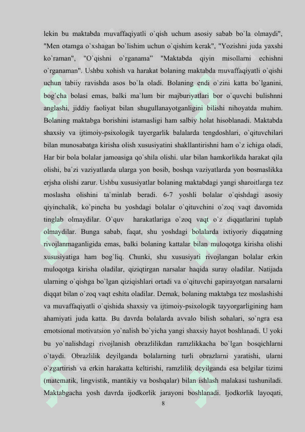 KICHIK MAKTAB YOSHIDAGI TAFAKKURNI RIVOJLANISHINI 8