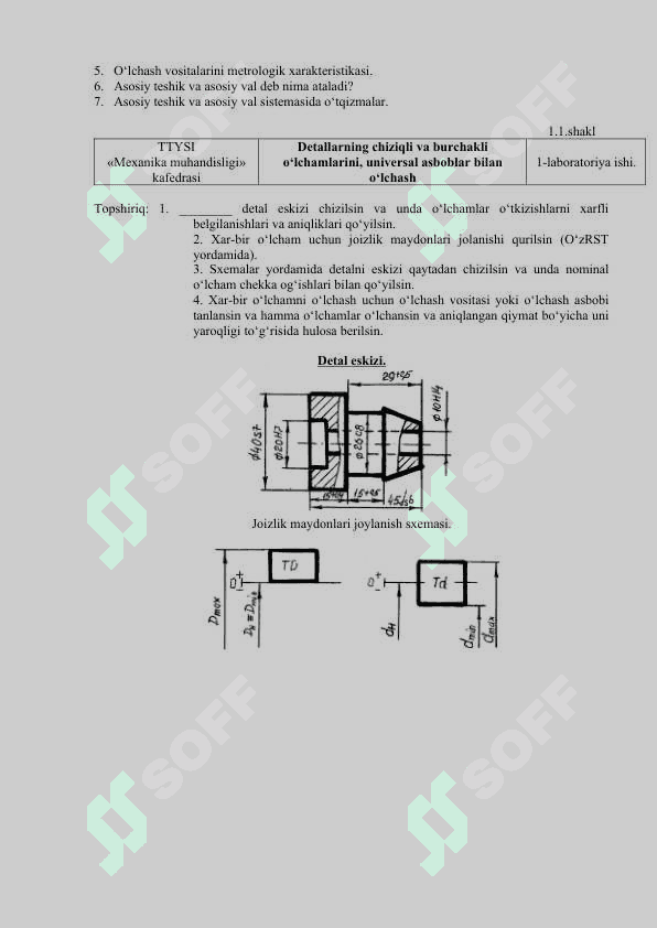 DETALLARNING CHIZIQLI VA BURCHAKLI O‘LCHAMLARINI UNIVERSAL VOSITALAR BILAN O‘LCHASH 1