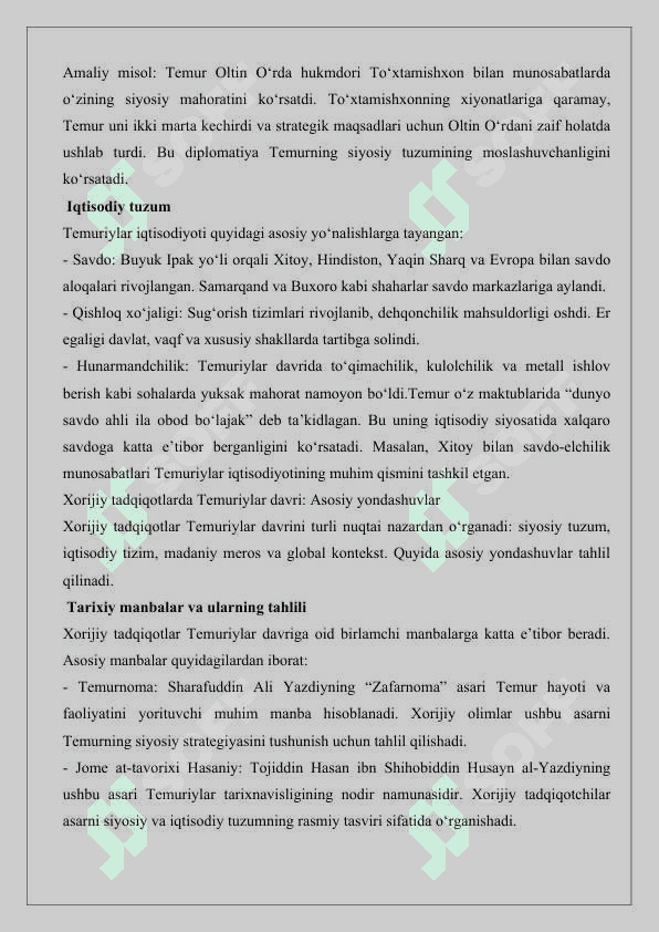 Xorijiy tadqiqotlarda temuriylar siyosiy-iqtisodiy tarixining aks etishi mavzusiga oid manbalar tahlili va adabiyotlar sharhini tayyorlash 25 2