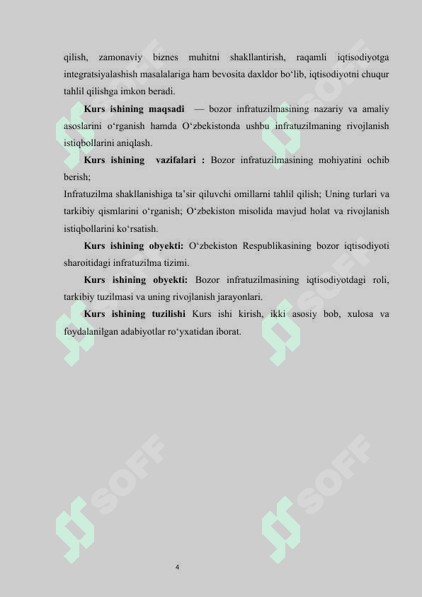 Bozor infratuzilmasi: uning asosiy sohalari va unsurlari KURS ISHI 4