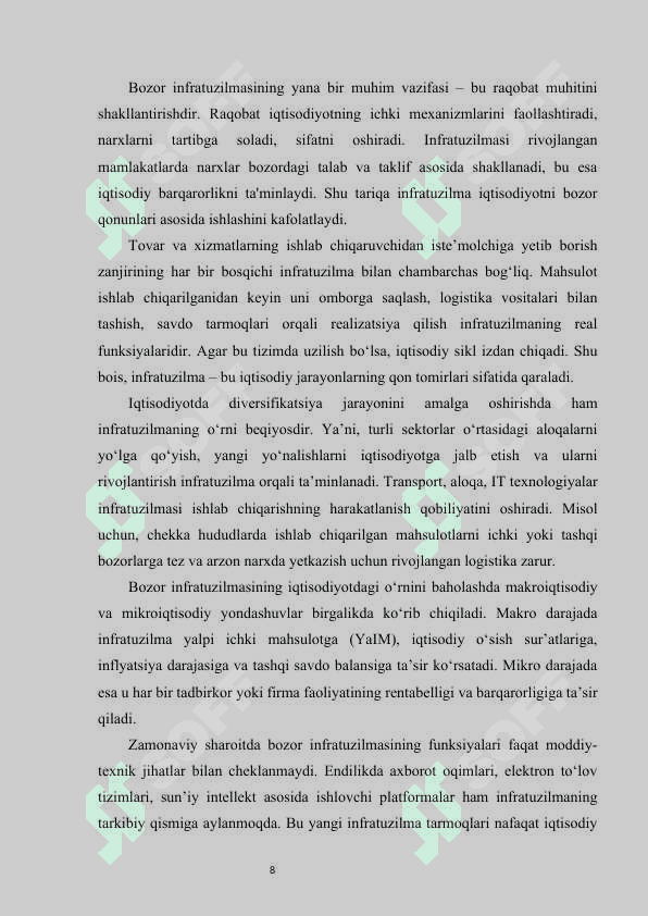 Bozor infratuzilmasi: uning asosiy sohalari va unsurlari KURS ISHI 8