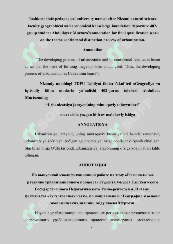 Urbanizatsiya jarayonining mintaqaviy tafovutlari 5