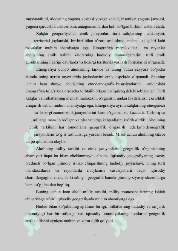 Dunyo xalqlarining tarkibiy tuzulmalari va uning geografik manzarasi 8