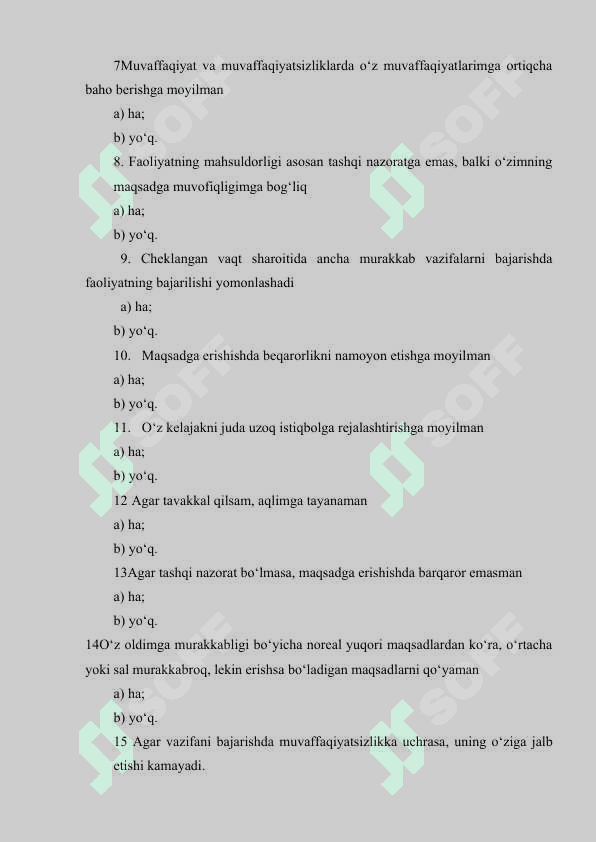 A.A.Reanning Muvaffaqiyat va muvaffaqiyatsizlikdan qo‘rqish motivatsiyasi so‘rovnomasiNI ISHLASH 2