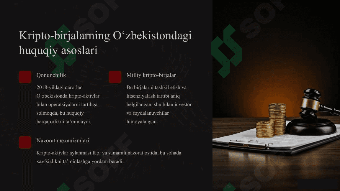 O‘zbekistonda raqamli moliyani rivojlantirish va kripto-birjalar faoliyatini tashkil etish masalalari haqida 13 betdan iborat taqdimot yoki prezentatsiya 4