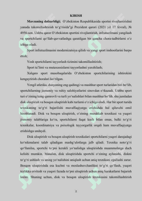 YENGIL ATLETIKA SPORT TURIDA DISK VA BOSQON ULOQTIRISH  TEXNIKASINI TAKOMILLASHTIRISH 2