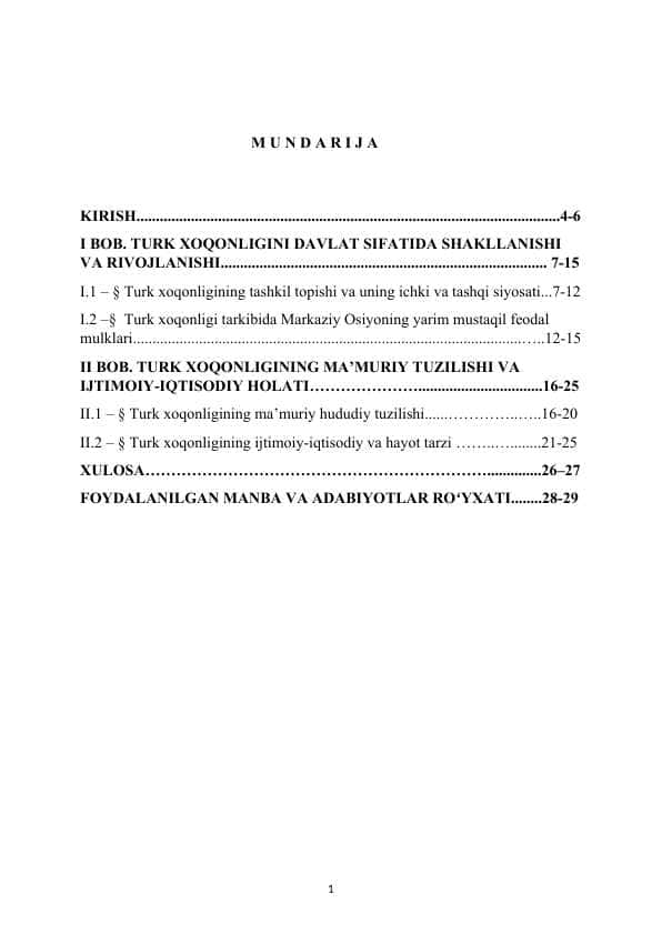 TURK XOQONLIGINI kurs ishi