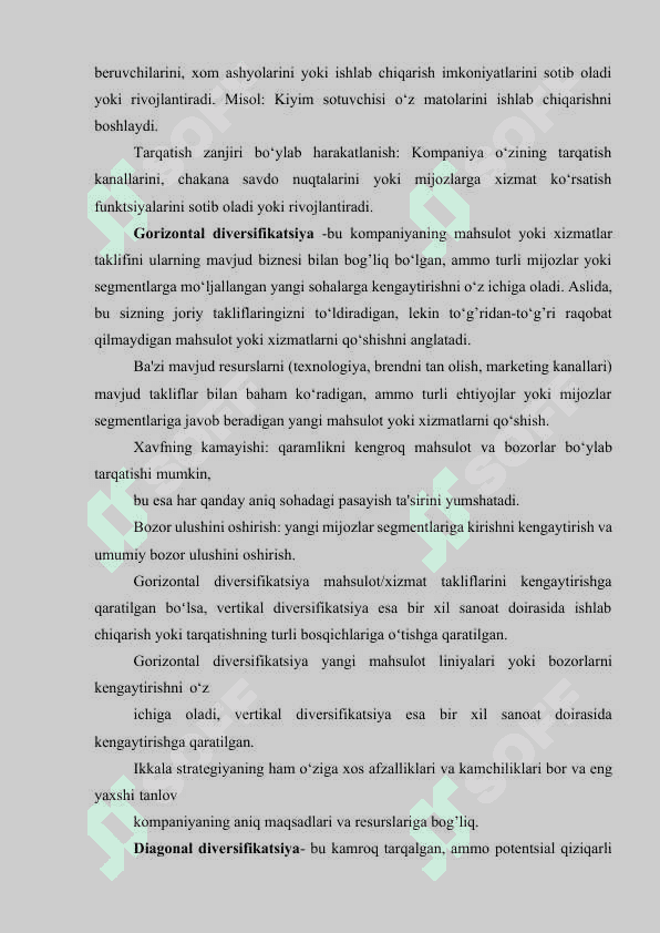 MAHSULOTLARNI DIVERSIFIKATSIYA QILISH STRATEGIYALARI 3