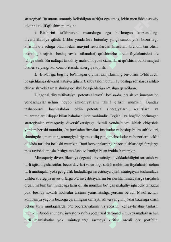 MAHSULOTLARNI DIVERSIFIKATSIYA QILISH STRATEGIYALARI 4