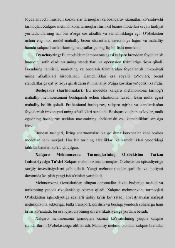 XALQARO MEHMONXONA TARMOQLARI VA ULARNING AHAMIYATI 5