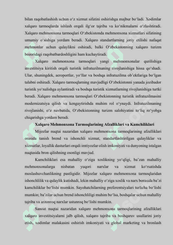XALQARO MEHMONXONA TARMOQLARI VA ULARNING AHAMIYATI 6