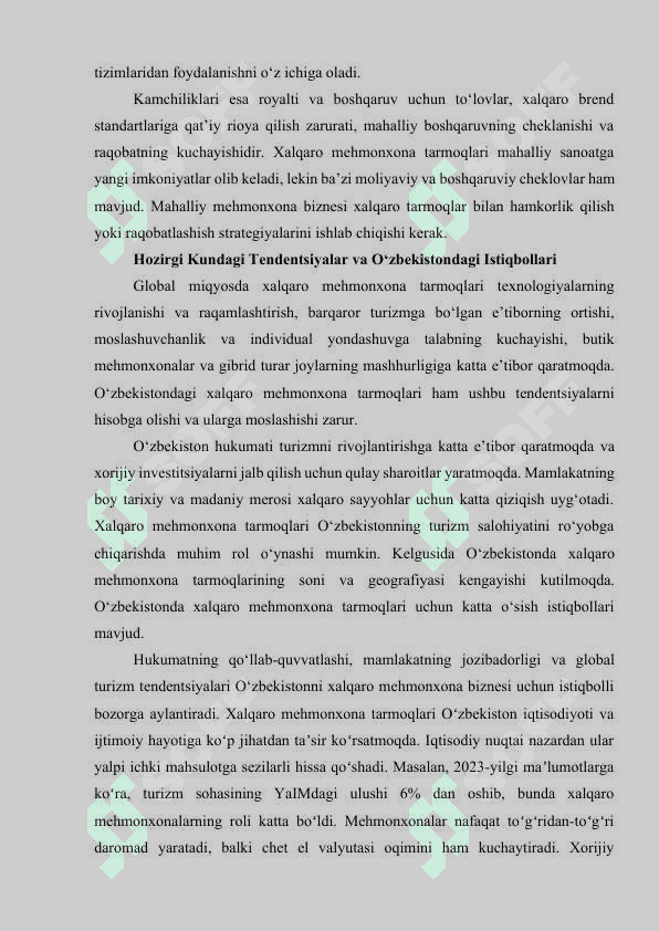 XALQARO MEHMONXONA TARMOQLARI VA ULARNING AHAMIYATI 7