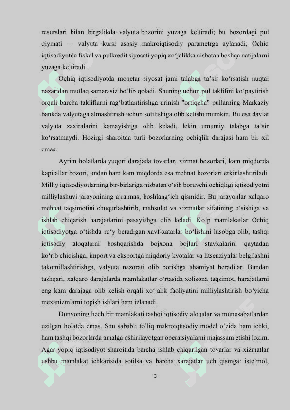 KICHIK OCHIQ IQTISODIYOT MODEL kurs ishi 3