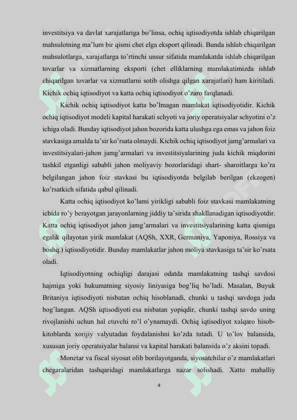 KICHIK OCHIQ IQTISODIYOT MODEL kurs ishi 4