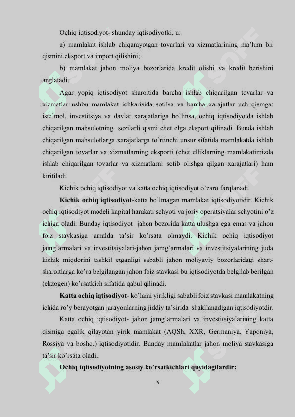 KICHIK OCHIQ IQTISODIYOT MODEL kurs ishi 6