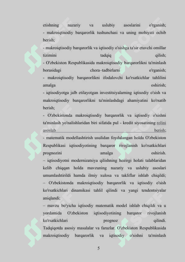 O'zbekistonda barqaror o'sishni ta’minlashning omillari va yo'llari kurs ishi 5