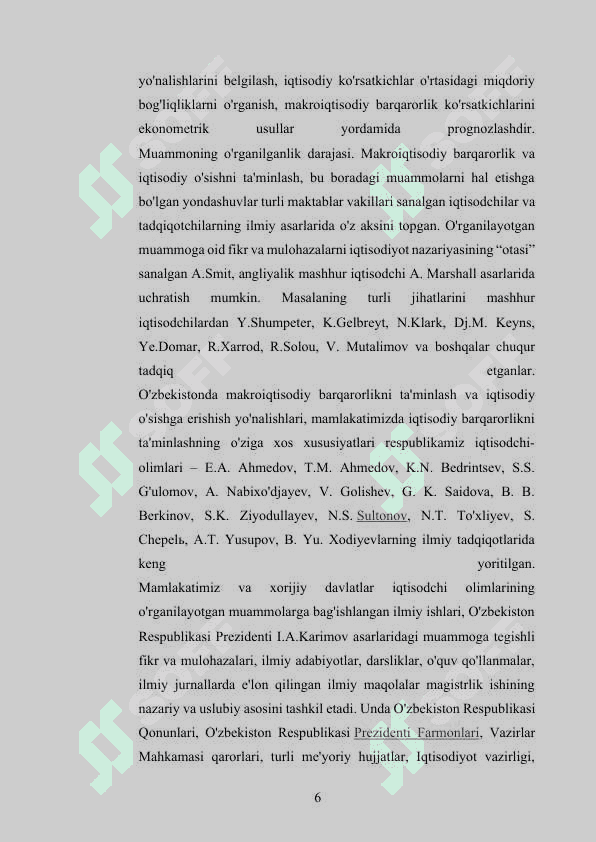 O'zbekistonda barqaror o'sishni ta’minlashning omillari va yo'llari kurs ishi 6