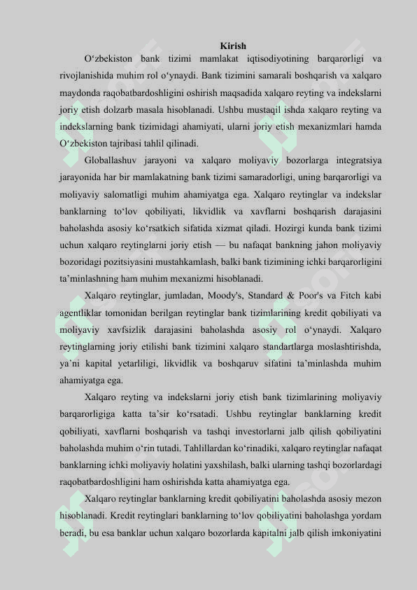 O‘ZBEKISTON BANK TIZIMI BOSHQARUVIDA XALQARO REYTING VA INDEKSLARNI JORIY ETISH MEXANIZMLARI 2