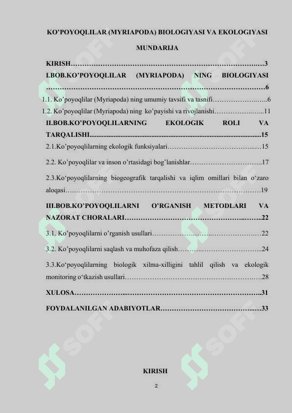KO’POYOQLILAR (MYRIAPODA) BIOLOGIYASI VA EKOLOGIYASI 2