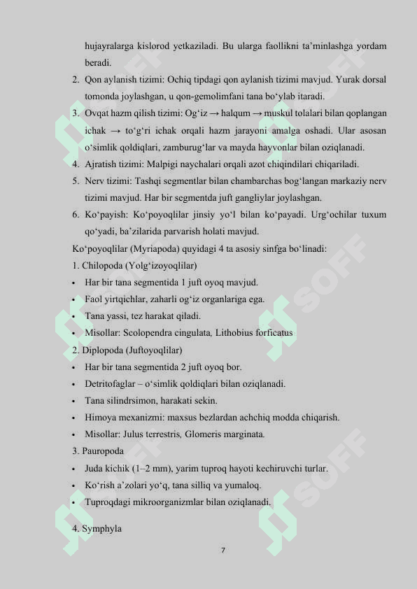 KO’POYOQLILAR (MYRIAPODA) BIOLOGIYASI VA EKOLOGIYASI 7