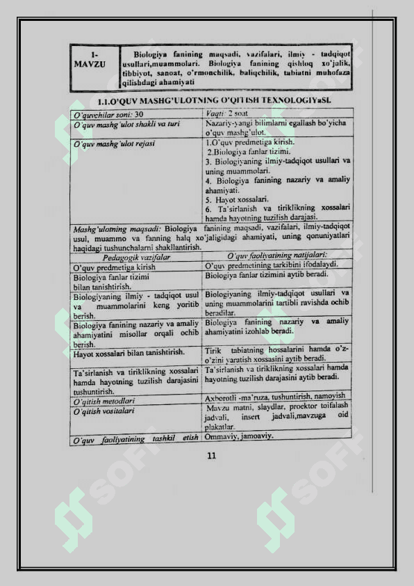 Biologiya fanining maqsadi, vazifalari, ilmiy tadqiqot usullari, muommolari. Biologiya fanining qishloq xo`jalik, tibbiyot, sanoat, o`rmonchilik, baliqchilik, tabiatni muhofaza qilishdagi ahamiyati 3
