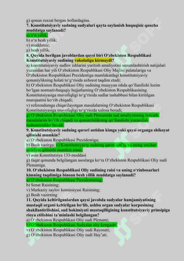 Yangi tahrirdagi Konstitutsiyaning mazmun-mohiyatini ochib beruvchi test savollari 2